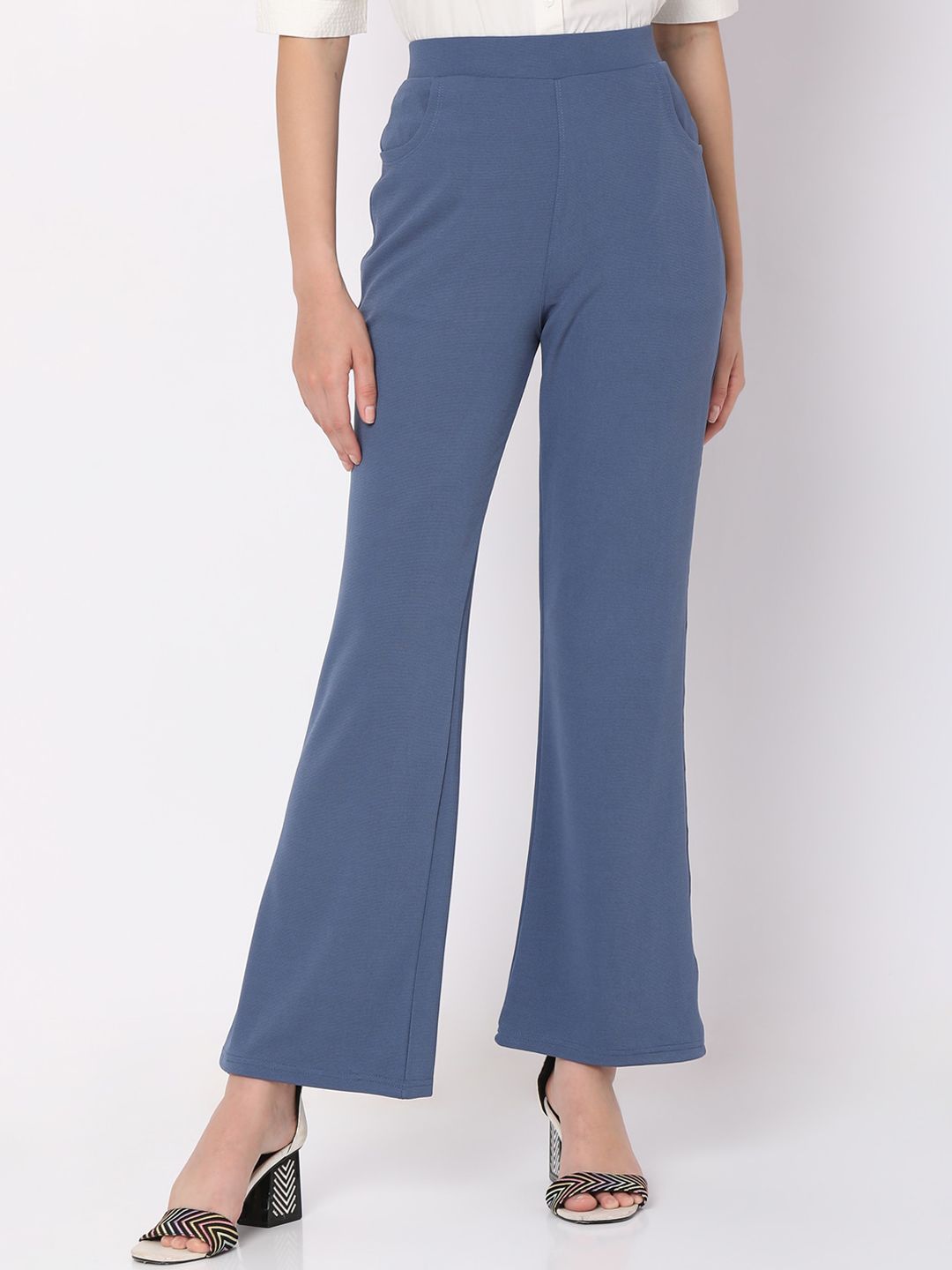 Smarty Pants Women Blue Relaxed Straight Leg Flared Trousers Price in India