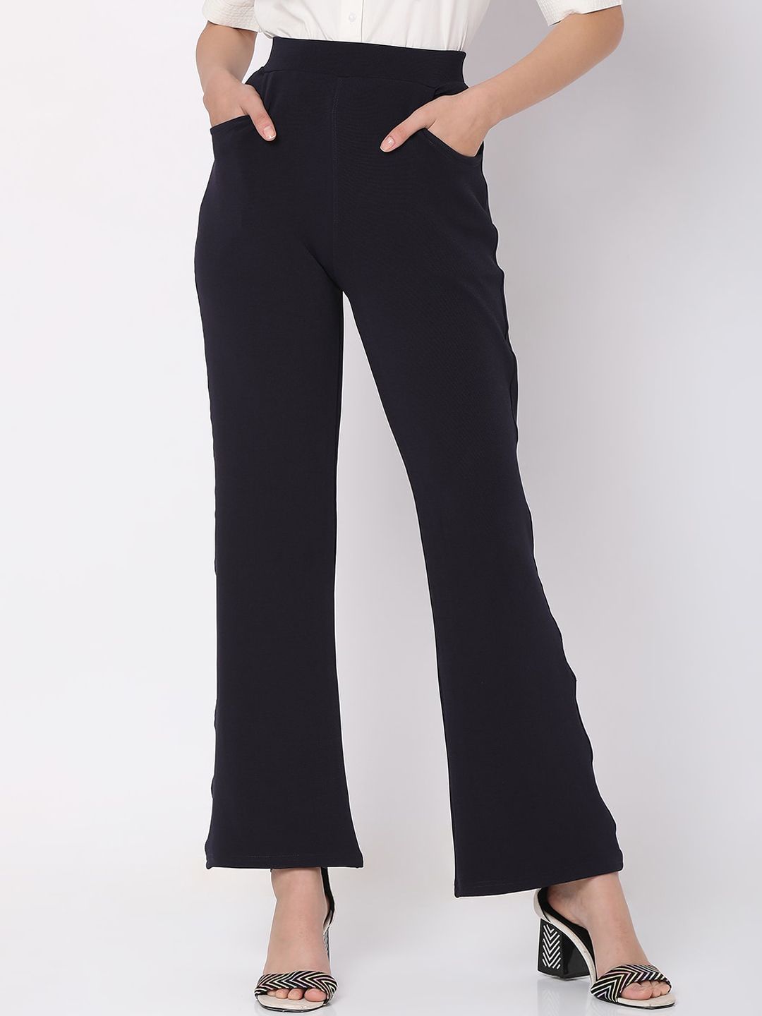 Smarty Pants Women Navy Blue Relaxed Straight Trousers Price in India