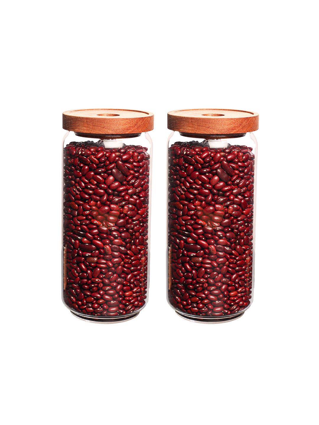 Femora Set of 2 Transparent & Brown Solid Glass Jars with Bamboo Lid Price in India