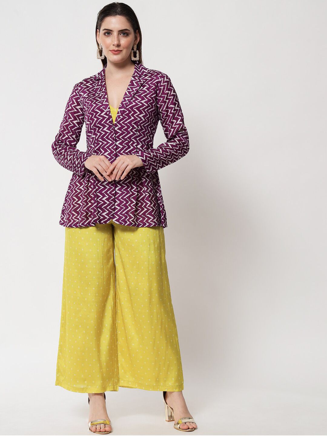 trueBrowns Women Lime Green & Purple Printed Co-Ords Set Price in India