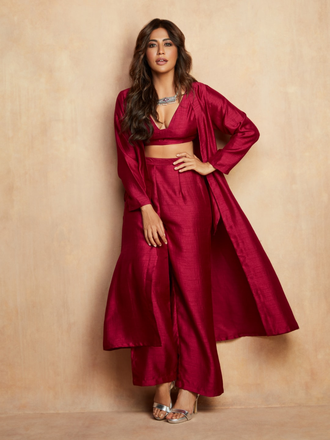 trueBrowns Women Purple Textured Silk Co-Ords Set Price in India
