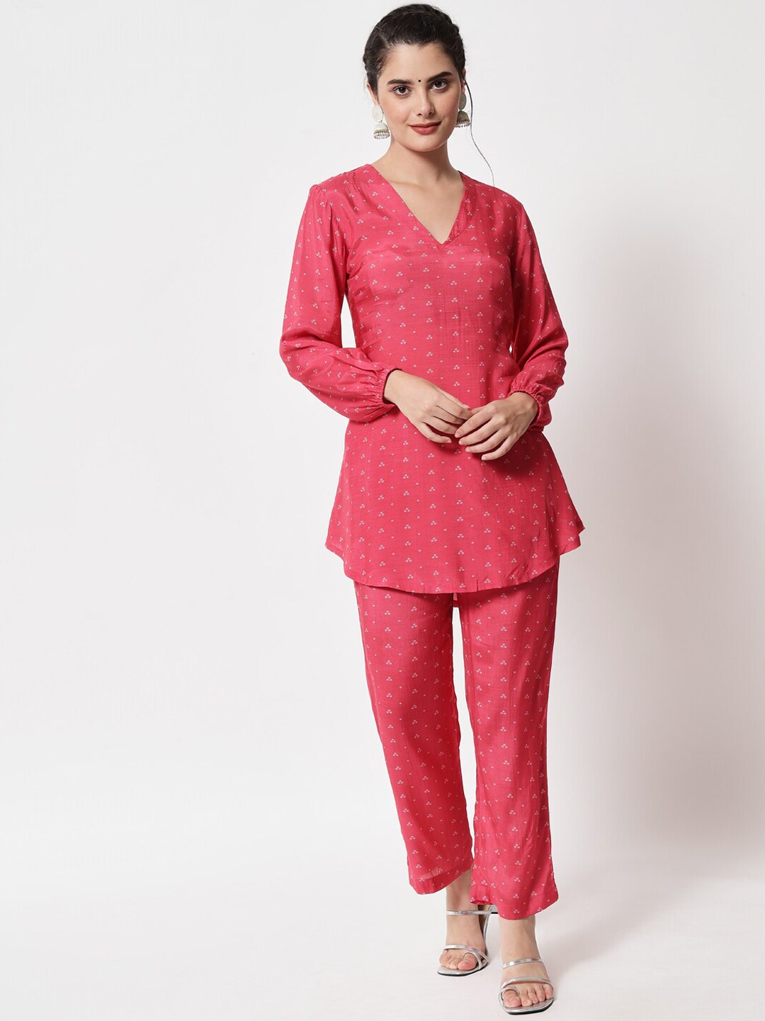 trueBrowns Women Pink Bandhani Printed Co-Ords Set Price in India