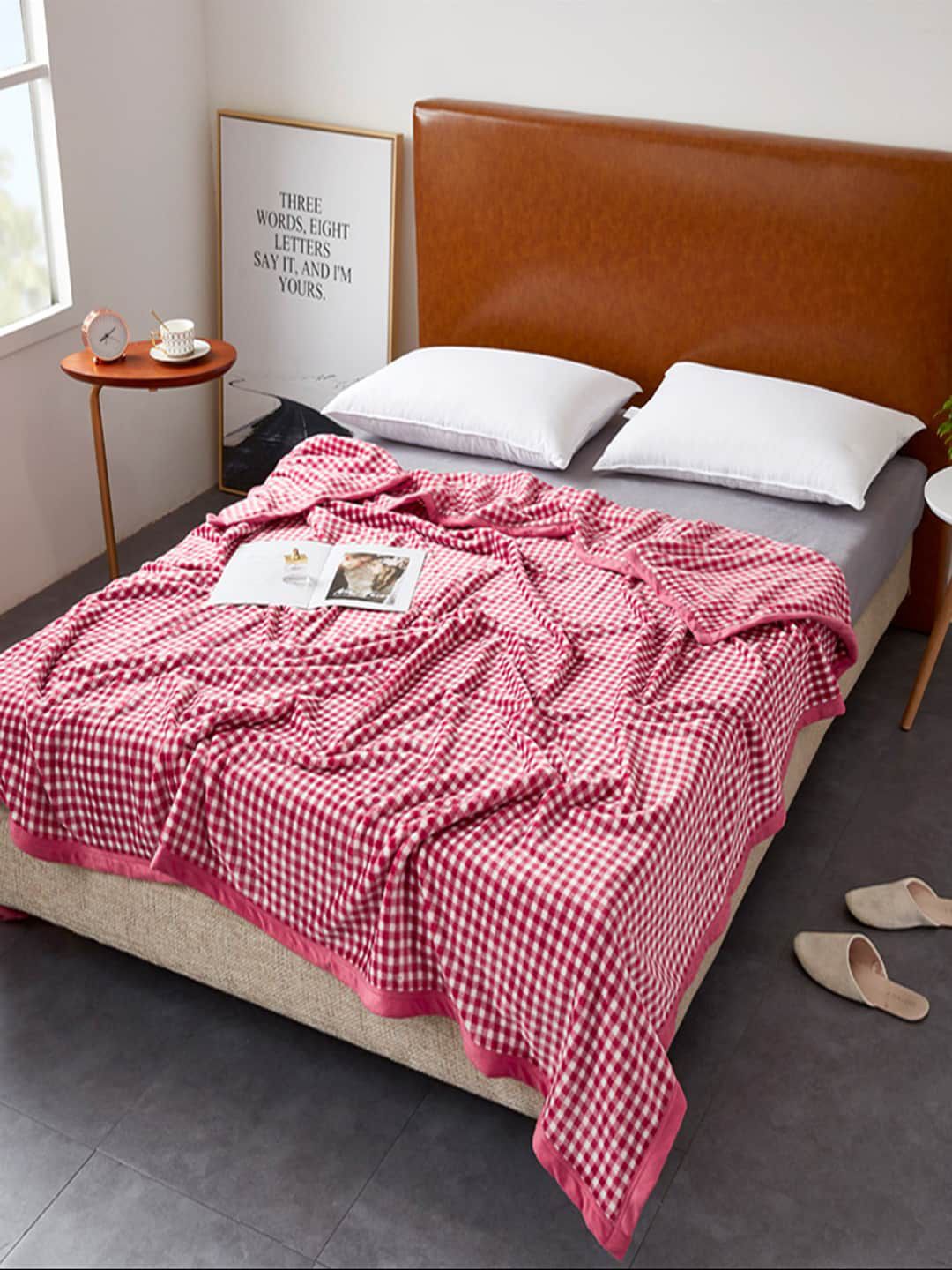 JC Collection Red & White Checked AC Room 300 GSM Double Bed Blanket Price in India