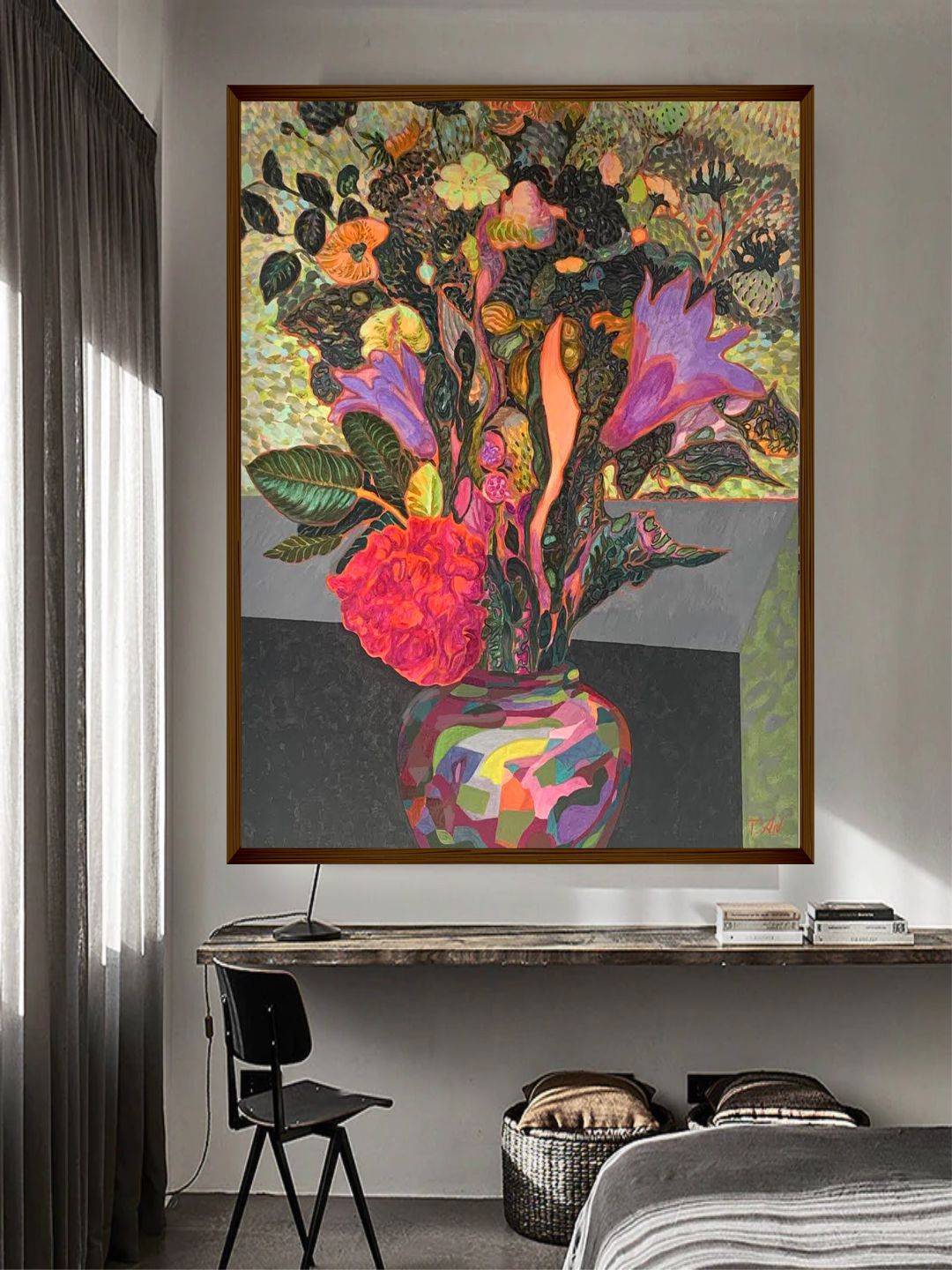 The Art House Grey & Green Floral Painting Canvas Wall Art Price in India