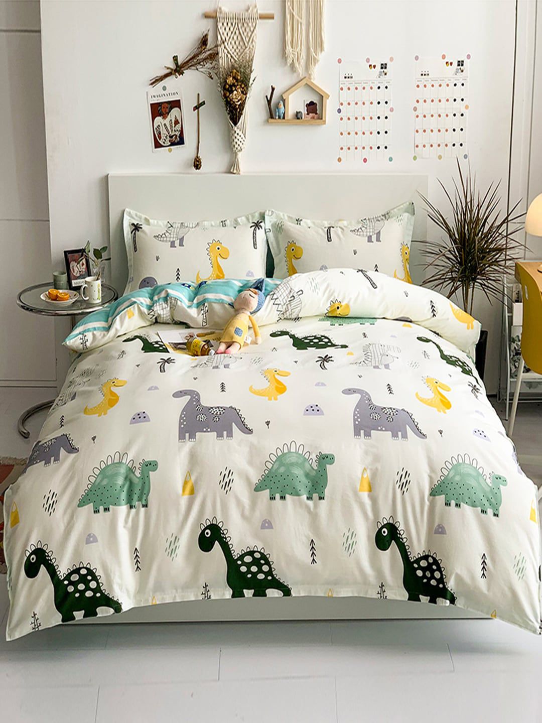 JC Collection White & Green Printed Cotton Single Bedding Set Price in India