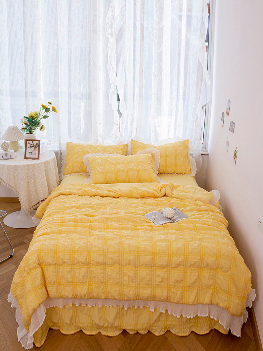 JC Collection Yellow Solid Double-King Bedding Set Price in India
