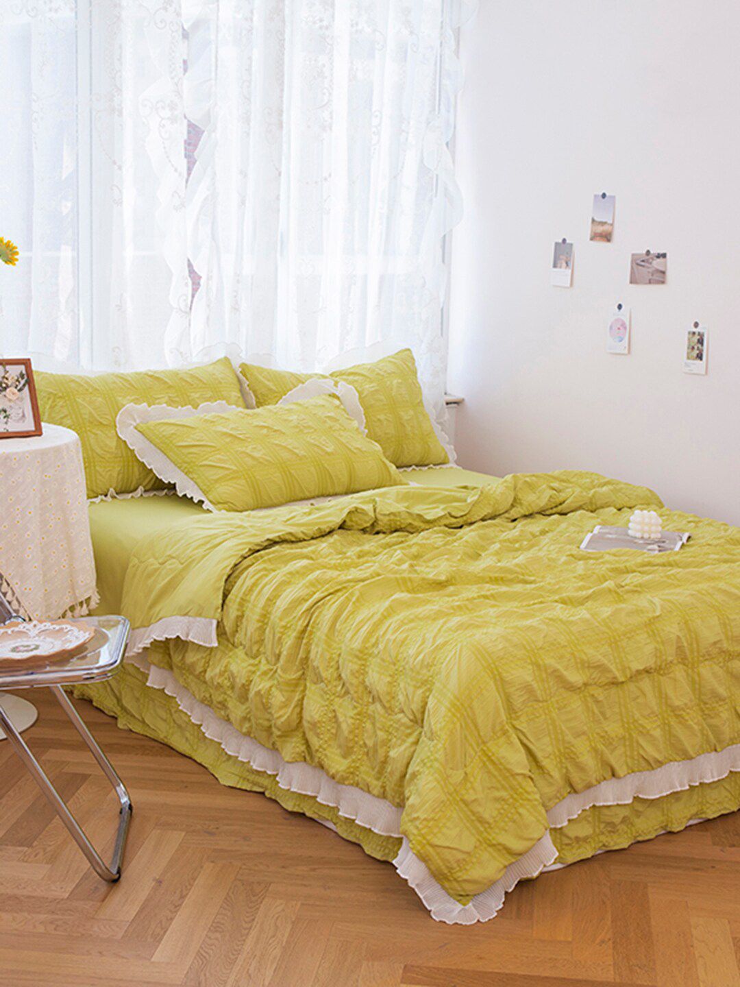 JC Collection Green Self-Design Double King Bedding Set Price in India