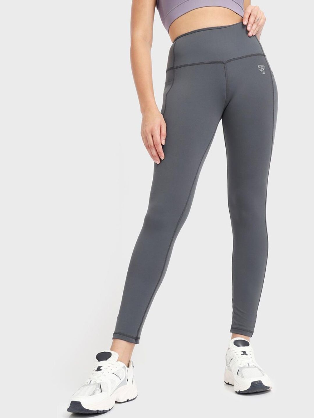 PLAY BY BEWAKOOF Women Charcoal Grey Solid Training Tights Price in India