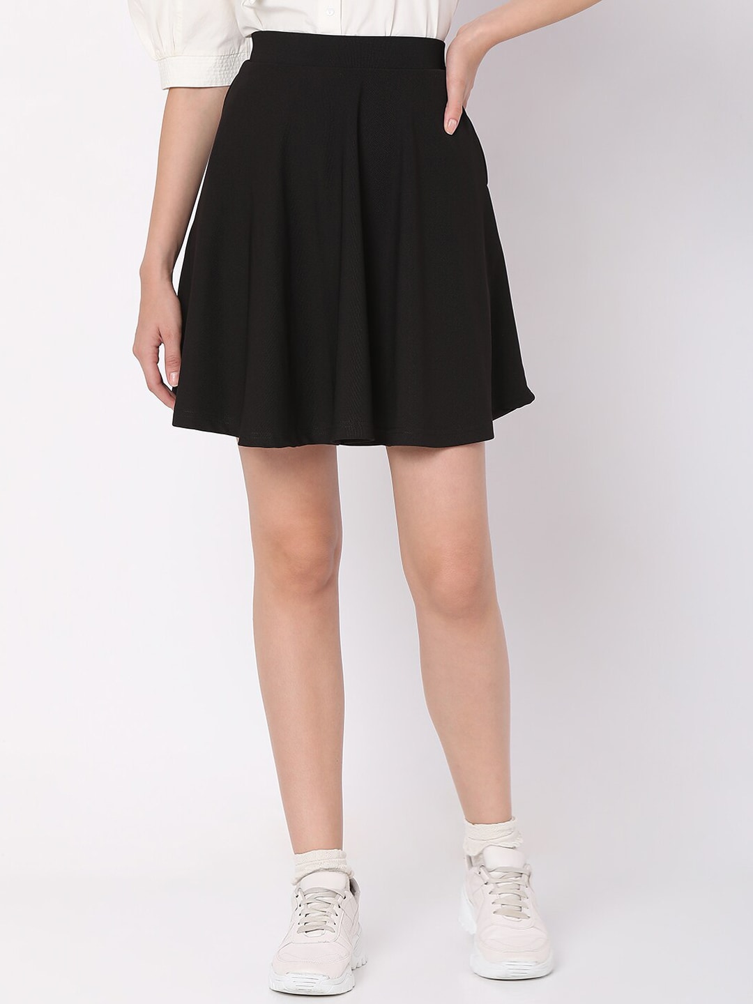 Smarty Pants Women Black Solid Above Knee Length Flared Skater Skirts Price in India