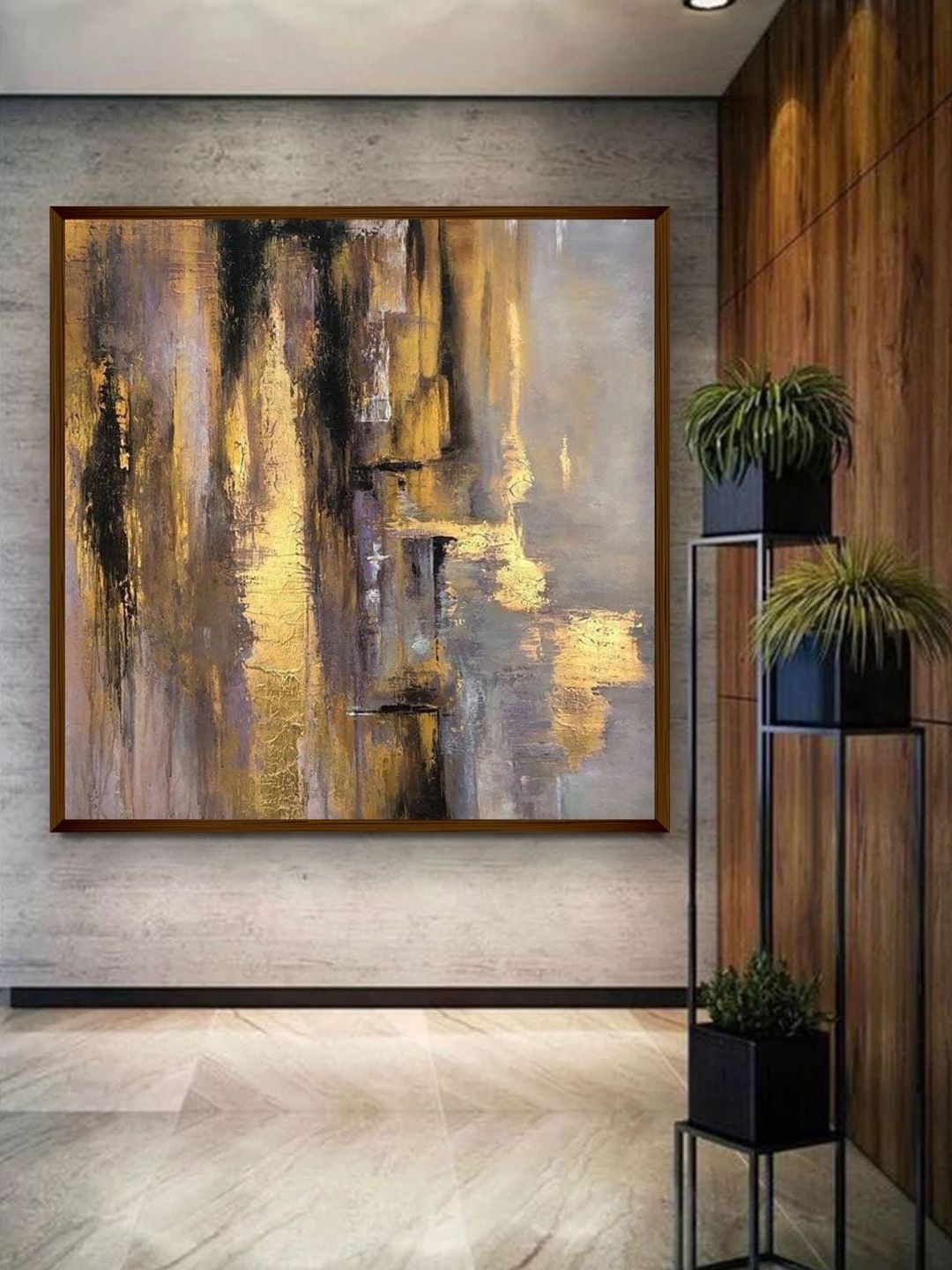 The Art House Brown & Gold-Toned Abstract Painting Wall Art Price in India