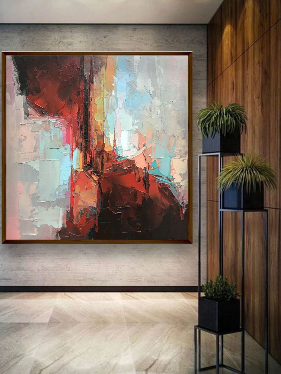 The Art House Beige & Brown Abstract Framed Wall Painting Price in India