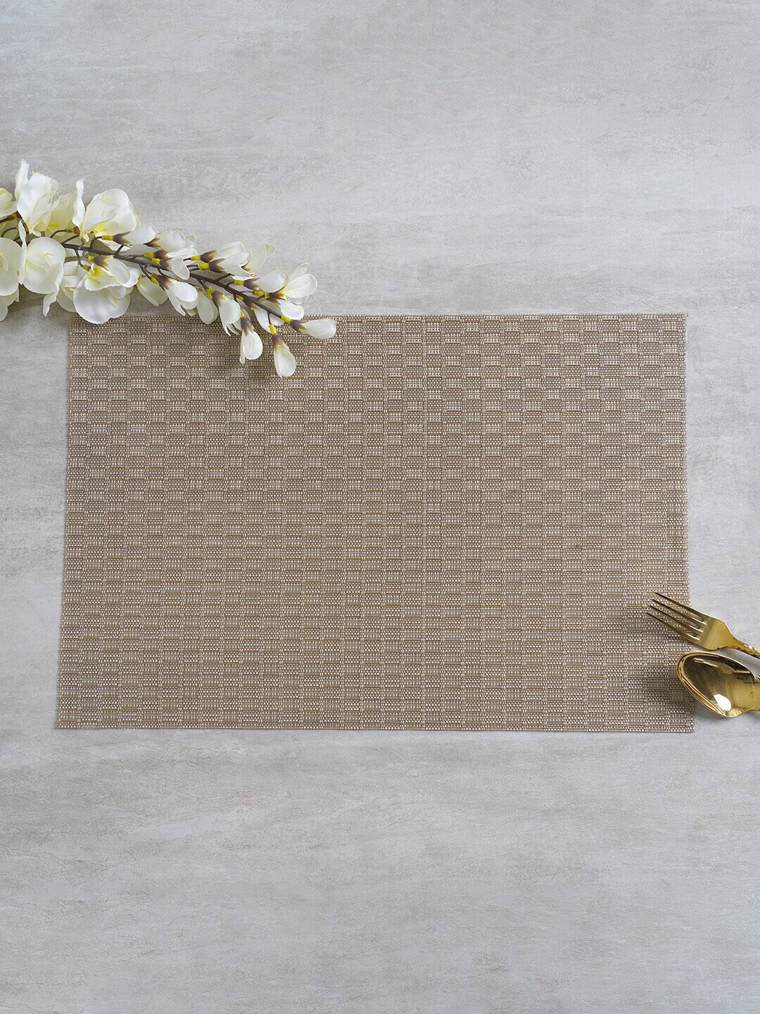 Pure Home and Living Set Of 6 Gold-Colored Checked Table Placemats Price in India