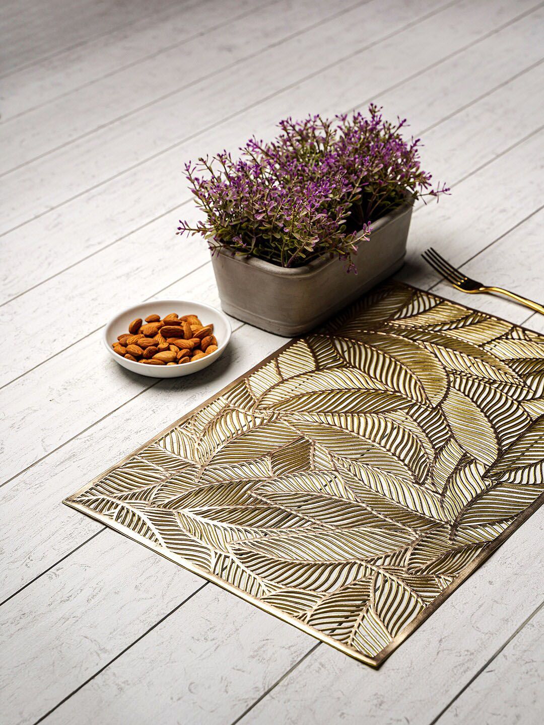 Pure Home and Living Set of 6 Gold Leaf Textured Placemats Price in India