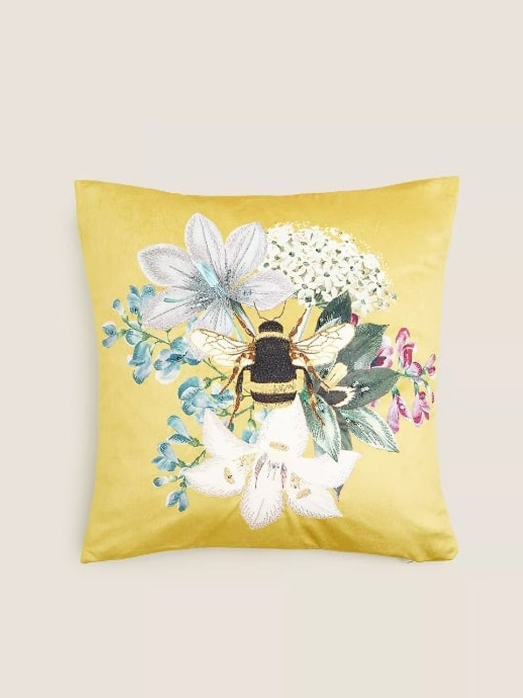 Marks & Spencer Mustard Yellow Embroidered Pre- Filled Square Cushion Price in India