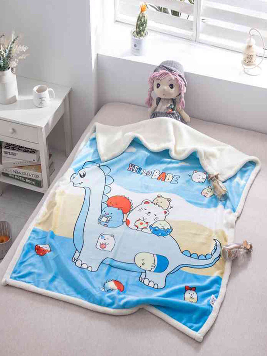 JC Collection White & Blue Cartoon Characters AC Room Single Bed Blanket Price in India