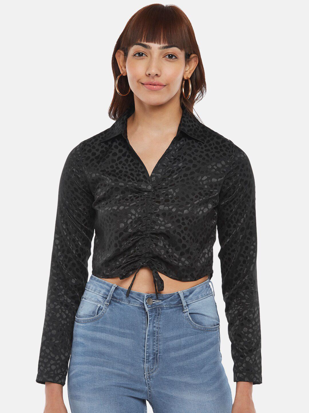 People Black Shirt Style Crop Top Price in India