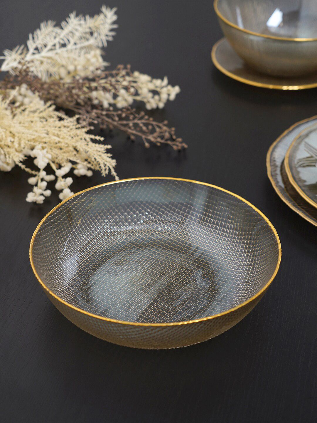 Pure Home and Living Brown & Gold Textured Serving Bowl Price in India