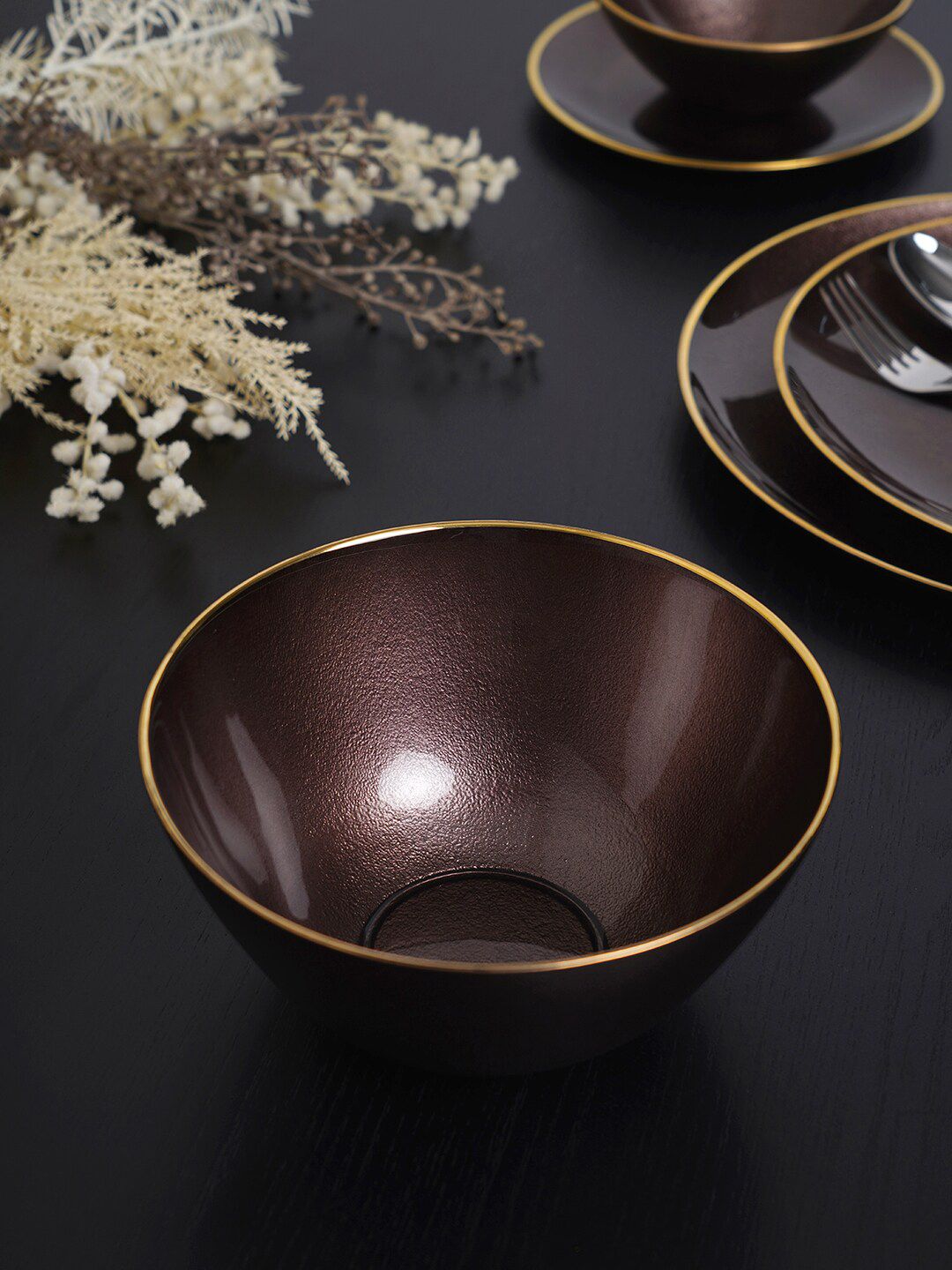 Pure Home and Living Brown Solid Deep Bowl Price in India