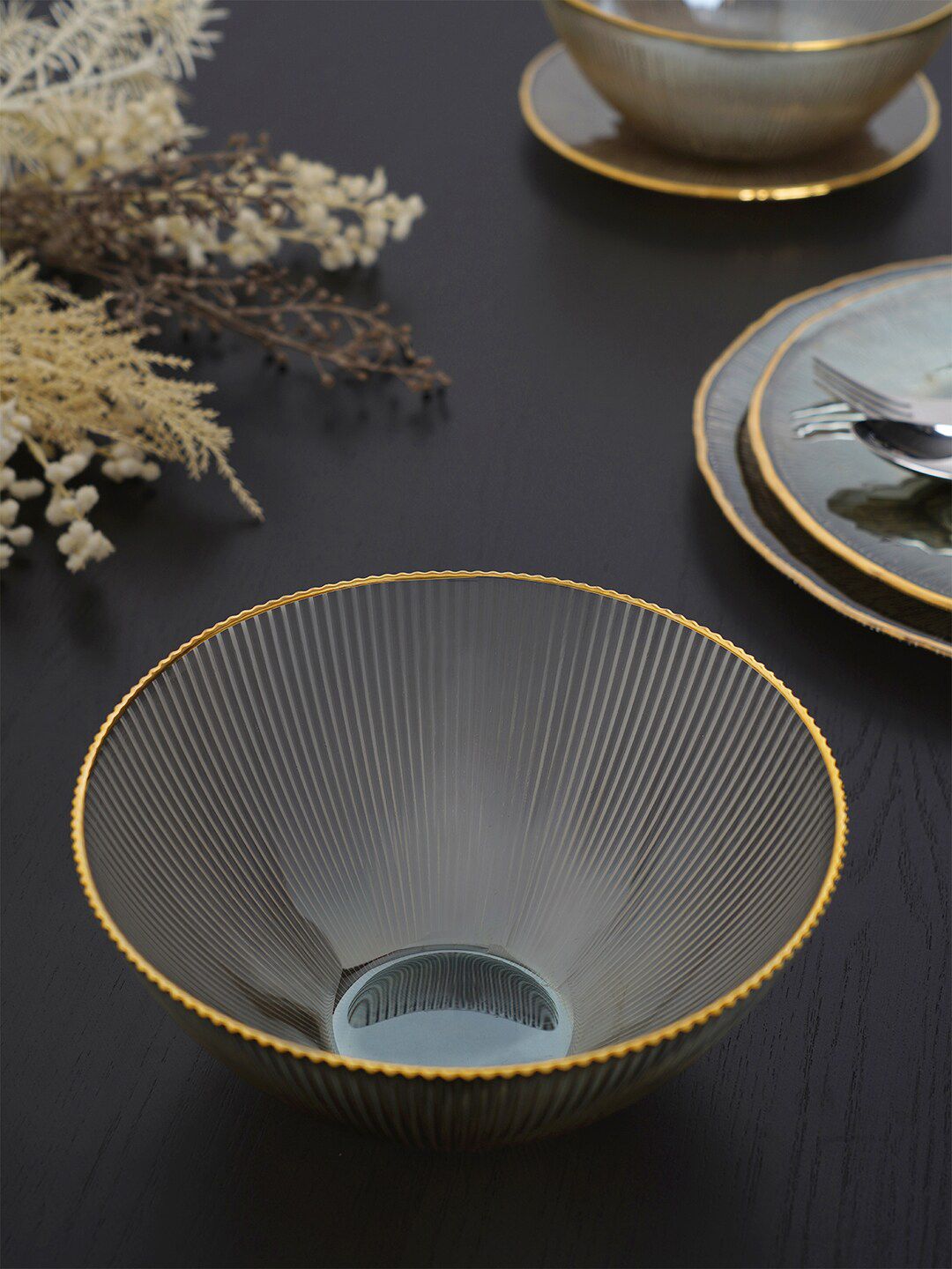 Pure Home and Living Brown & Gold Textured Serving Bowl Price in India