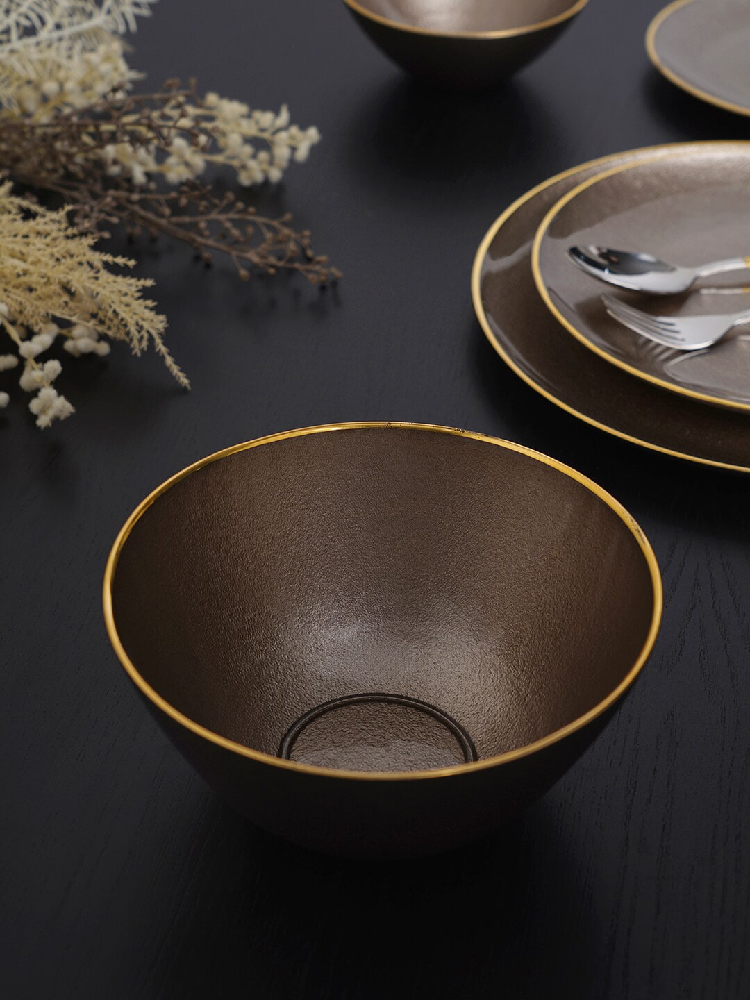 Pure Home and Living Brown Textured Serving Bowl Price in India