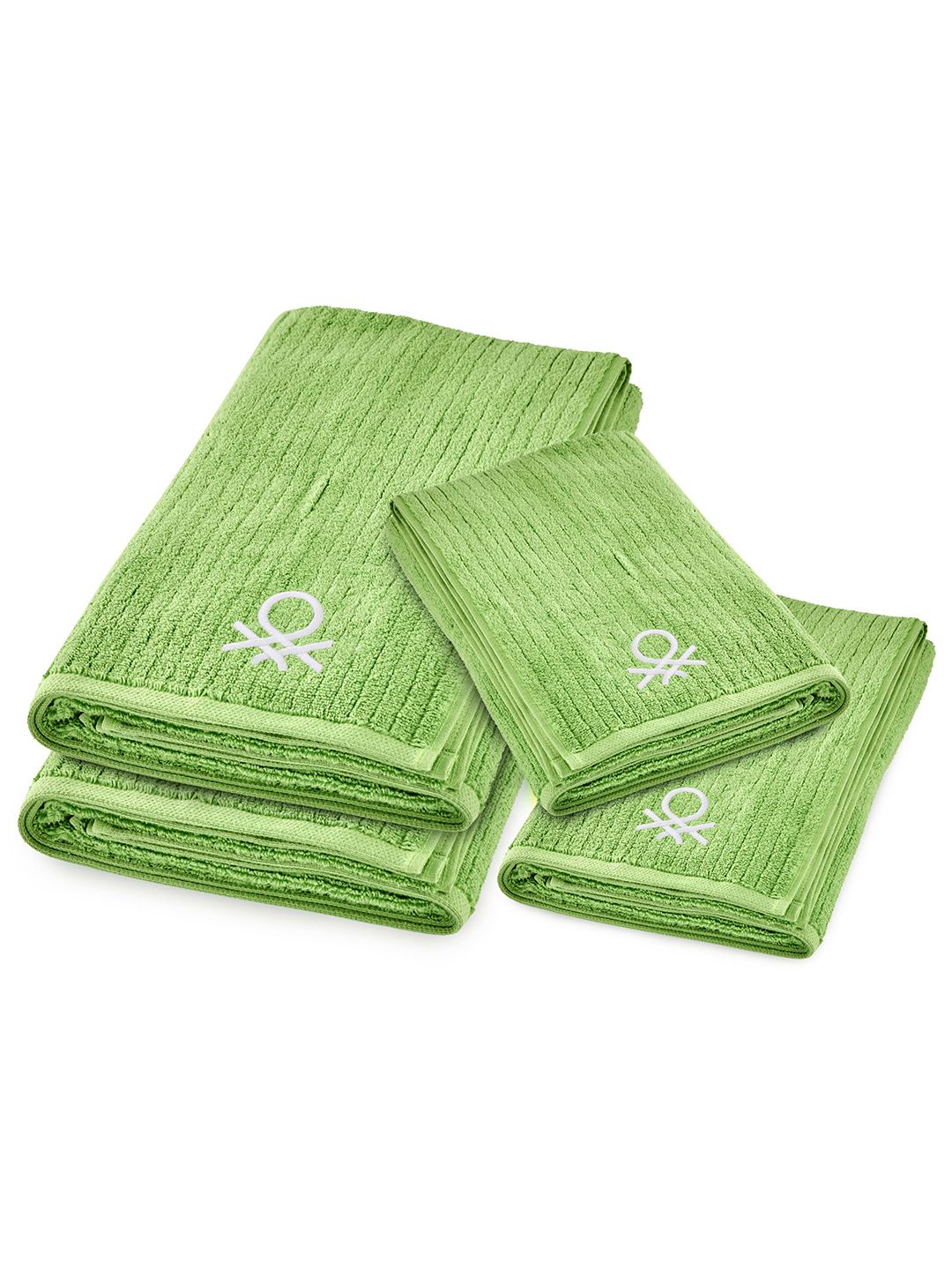 United Colors of Benetton Set of 4 Green Solid Pure Cotton 450 Gsm Towel Set
