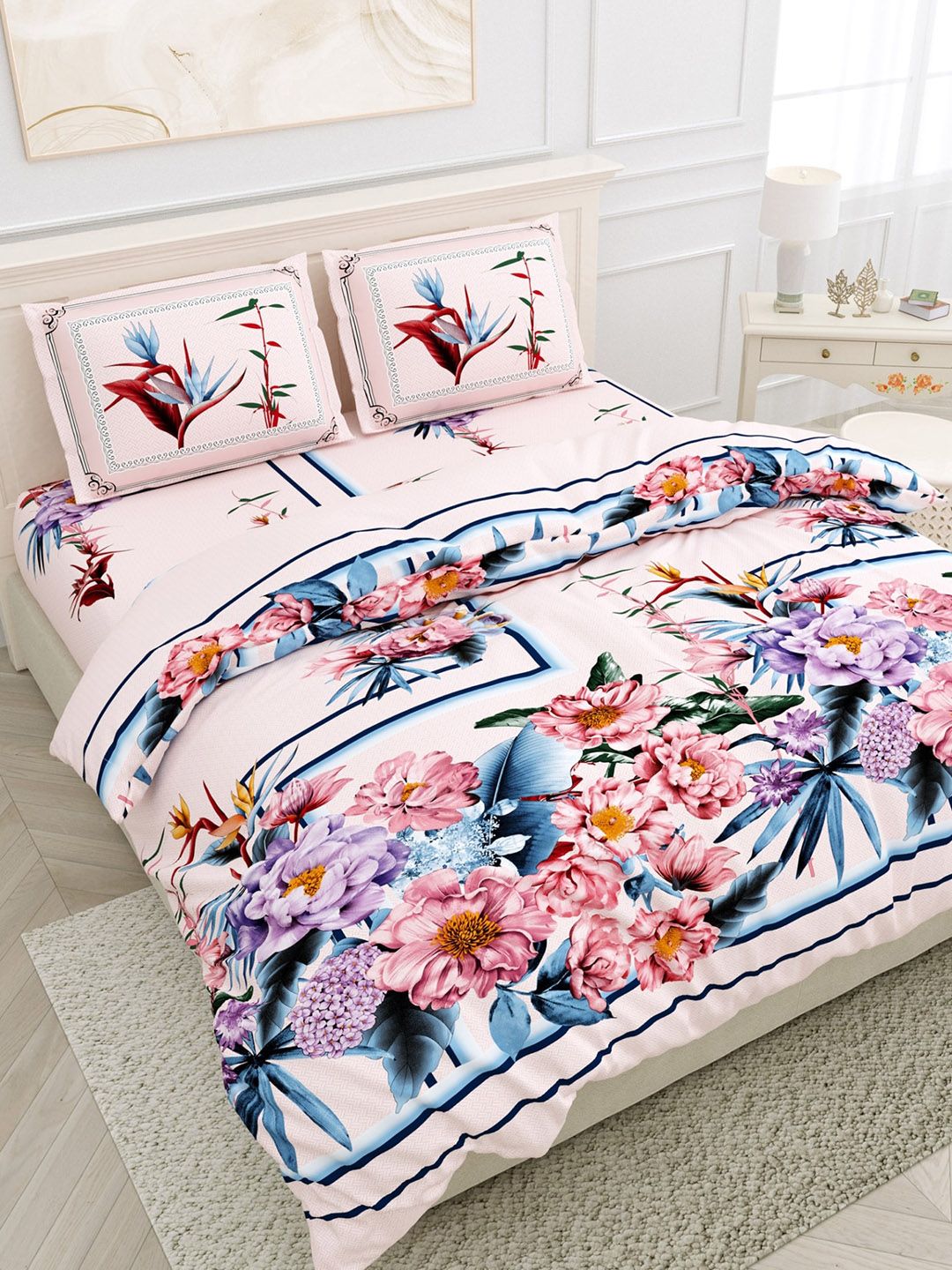 Salona Bichona Floral 180 TC 100% Cotton King Bedsheet with 2 Pillow Covers Price in India