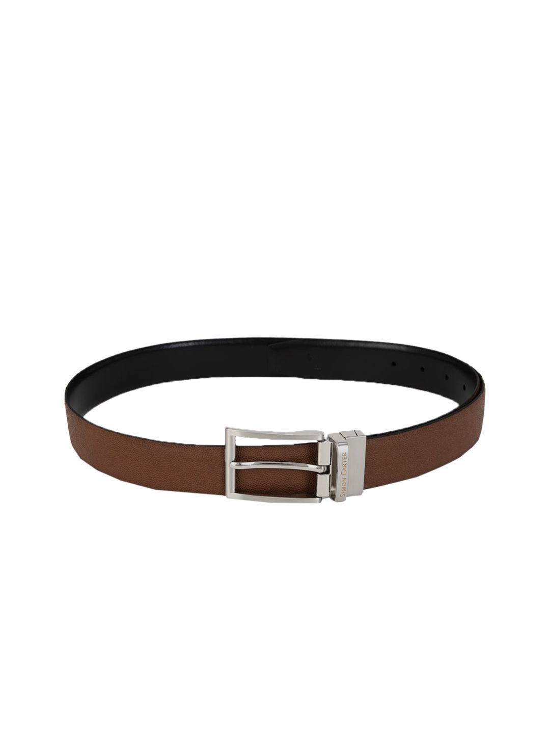 SIMON CARTER LONDON Men Brown & Black Reversible Leather Formal Belt