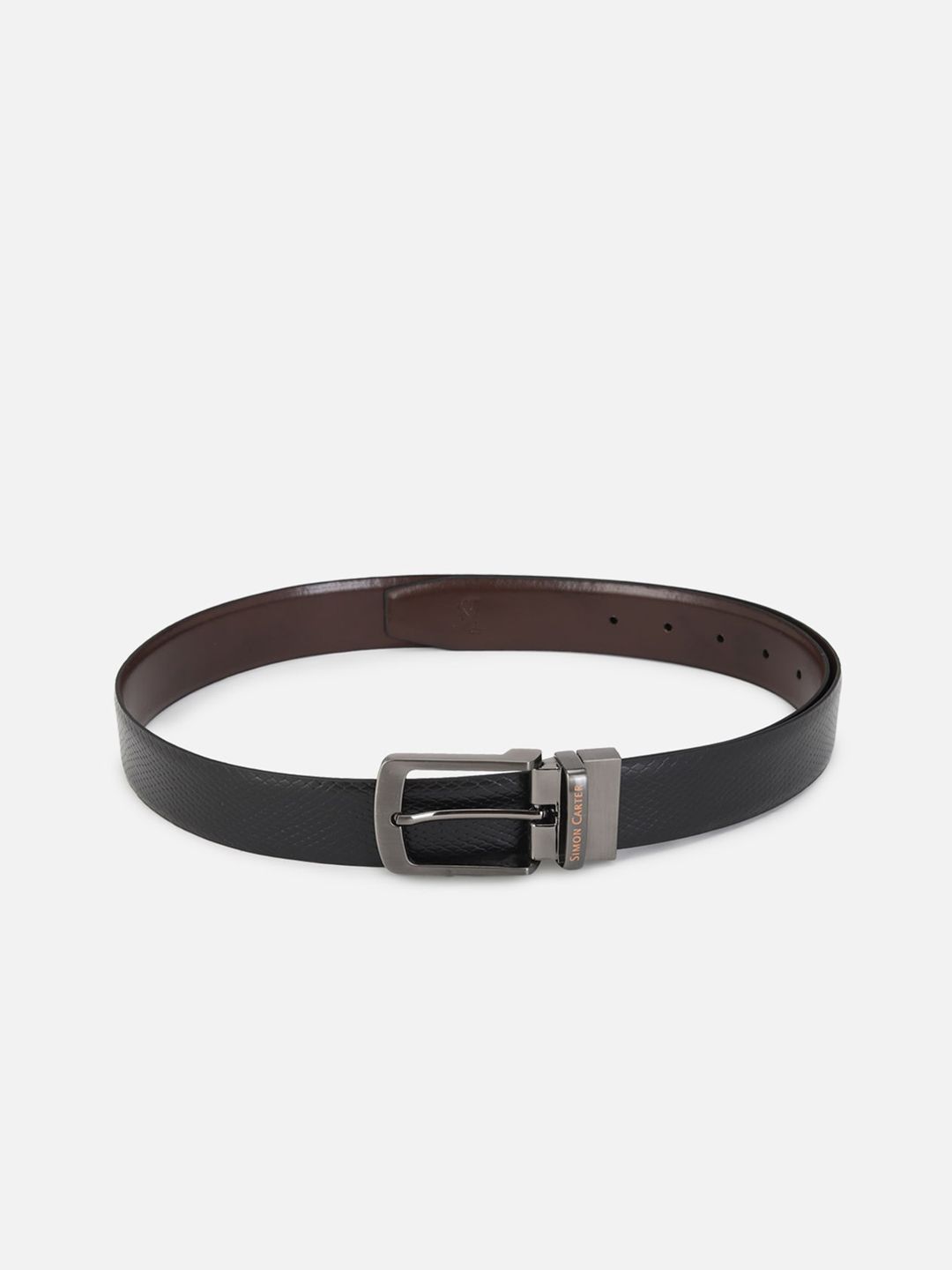 SIMON CARTER LONDON Men Black & Brown Reversible Leather Formal Belt