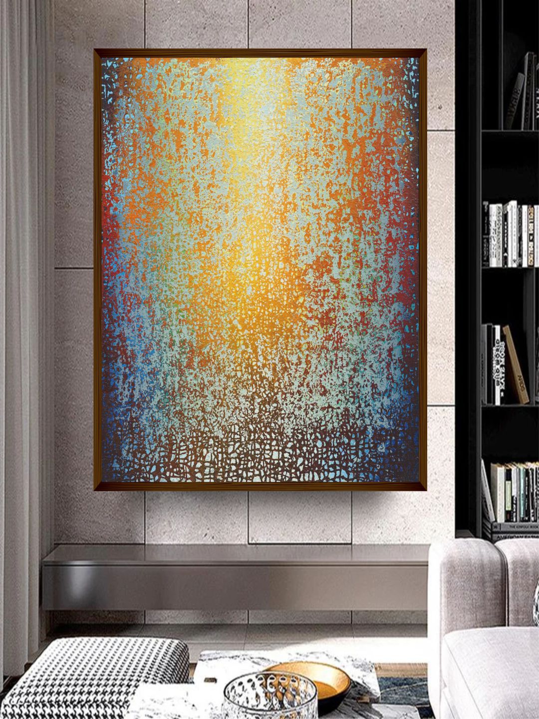 The Art House Blue & Yellow Abstract Painting Wall Art Price in India