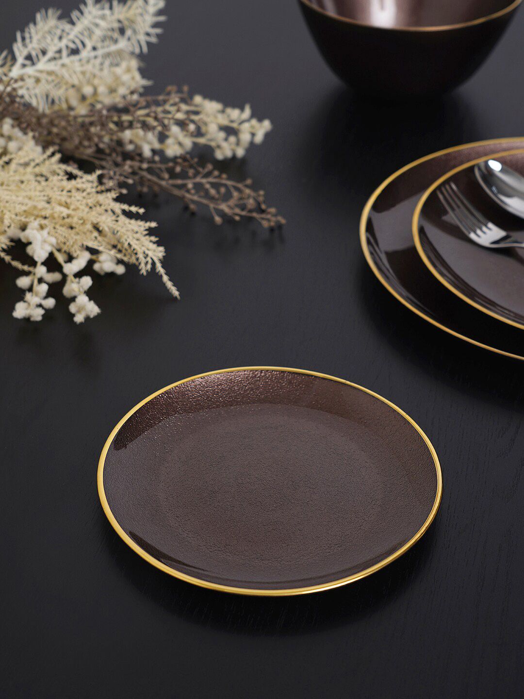 Pure Home and Living Brown & Gold-Toned 1 Pieces Glass Glossy Plates Price in India