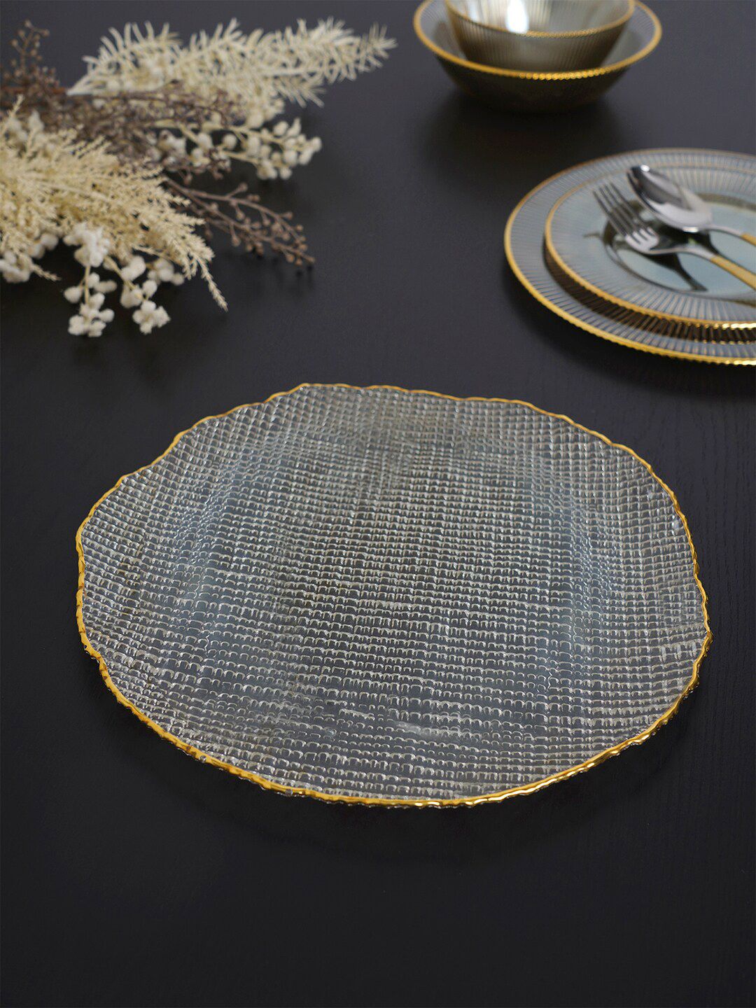 Pure Home and Living Textured Glass Glossy Plates Price in India