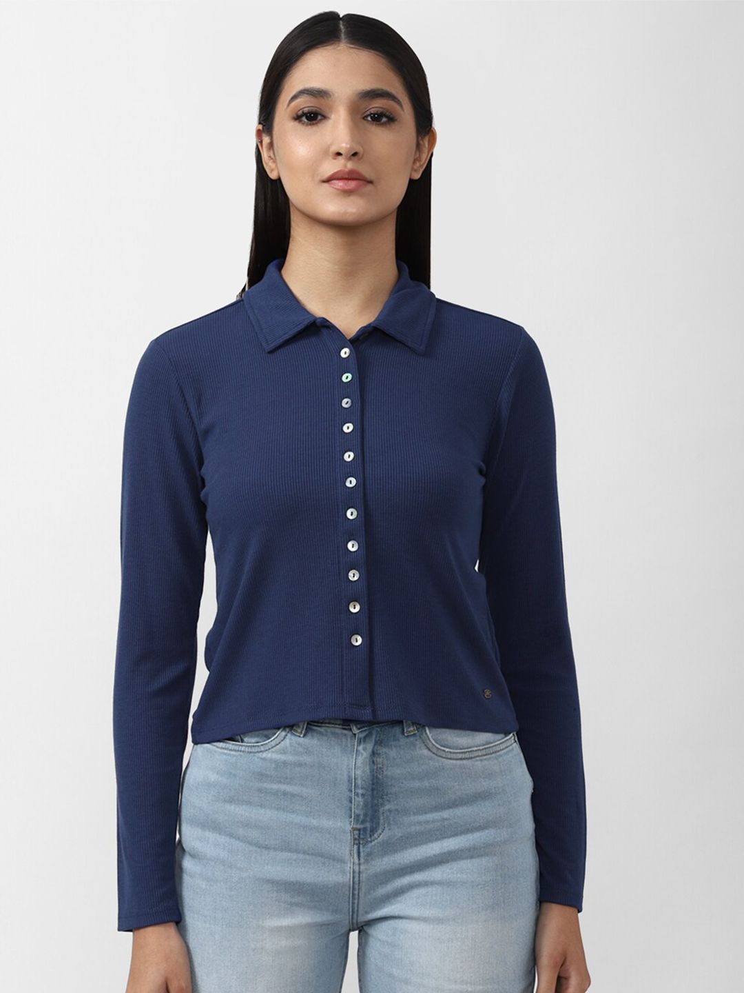 Van Heusen Woman Navy Blue Shirt Style Top Price in India