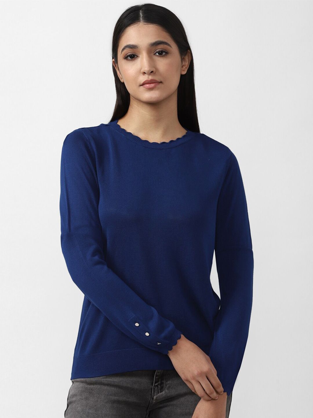 Van Heusen Woman Blue Round Neck Long Sleeves Top Price in India