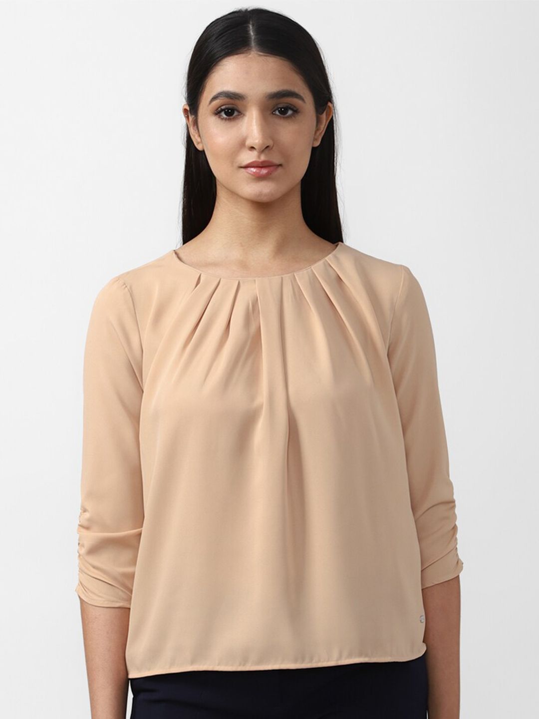 Van Heusen Woman Cream-Coloured Solid Top Price in India