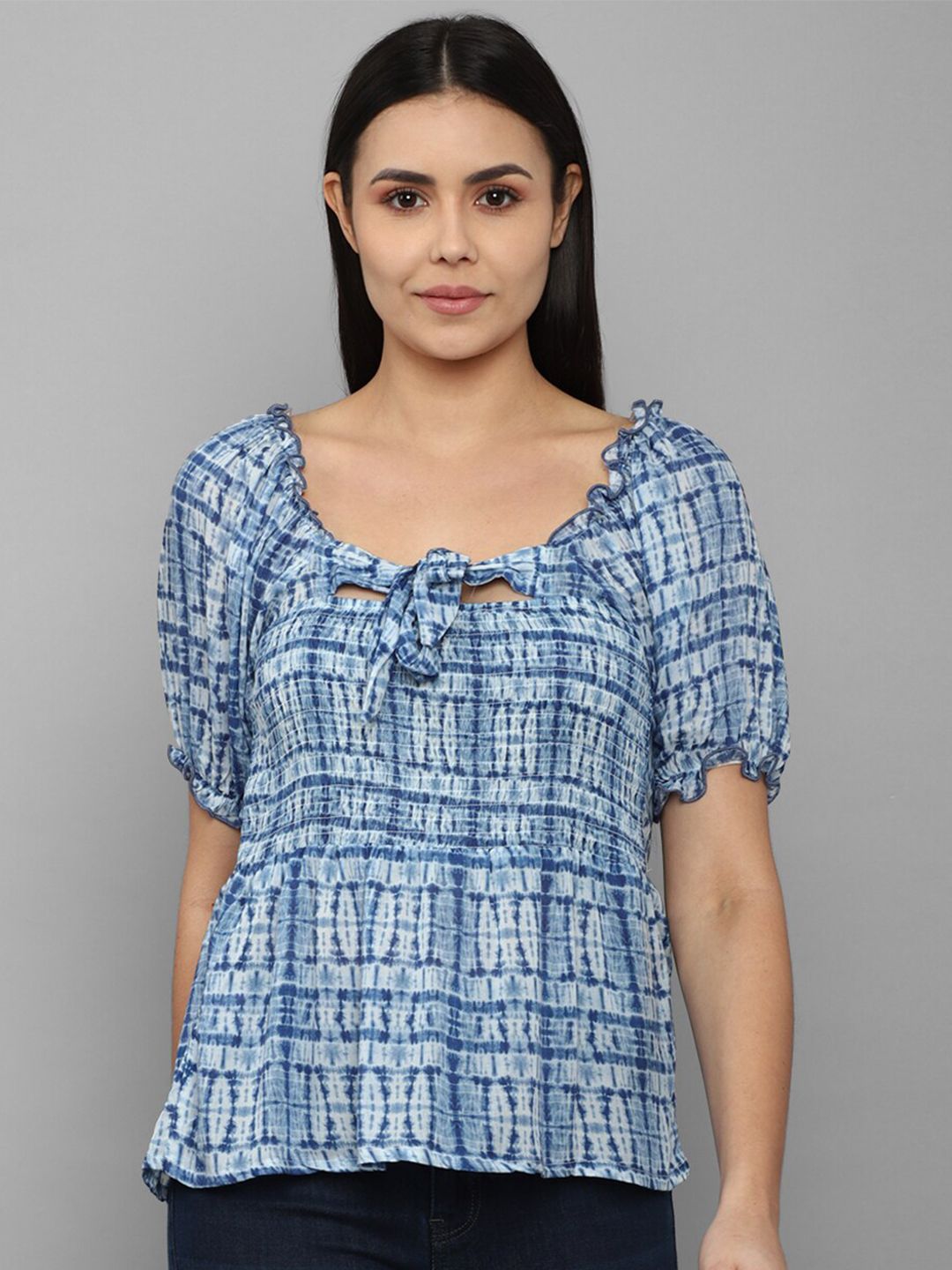 Allen Solly Woman Blue Tie and Dye Top Price in India