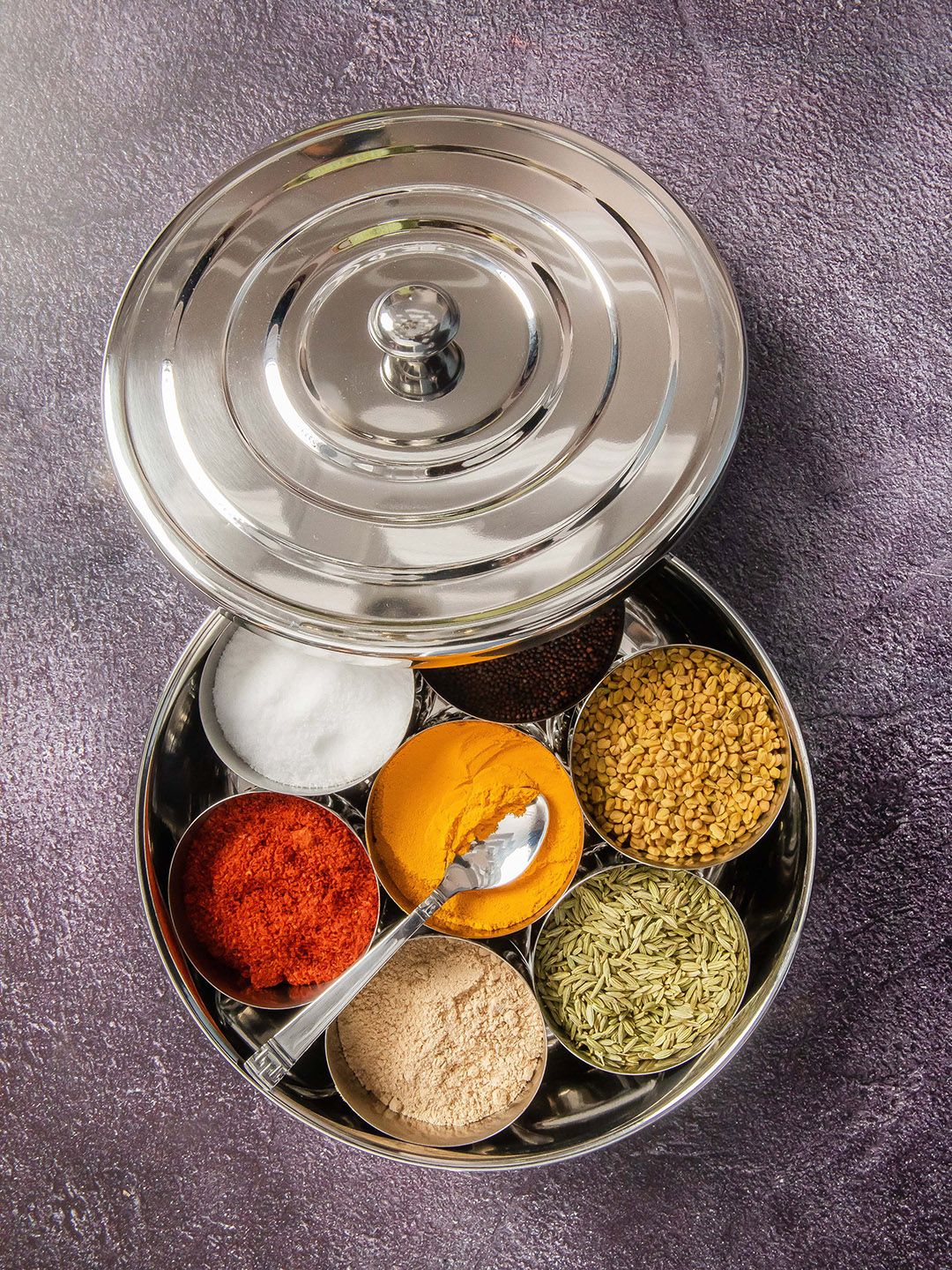 GOODHOMES Silver Toned Solid Stainless Steel Masala Box or Spice Jar Container Price in India