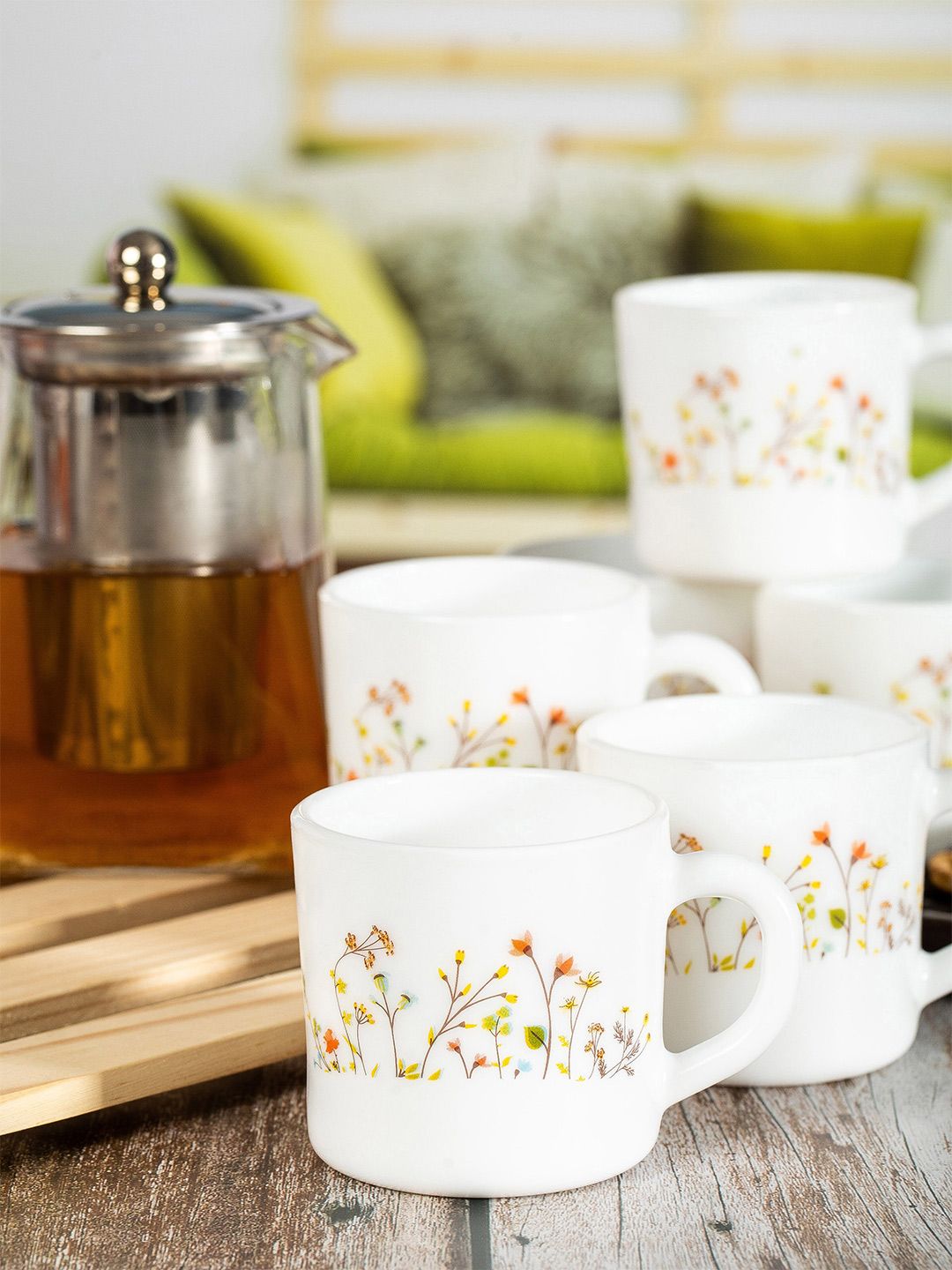 Cello Set Of 6 Floral Printed Opalware Glossy Mugs Price in India