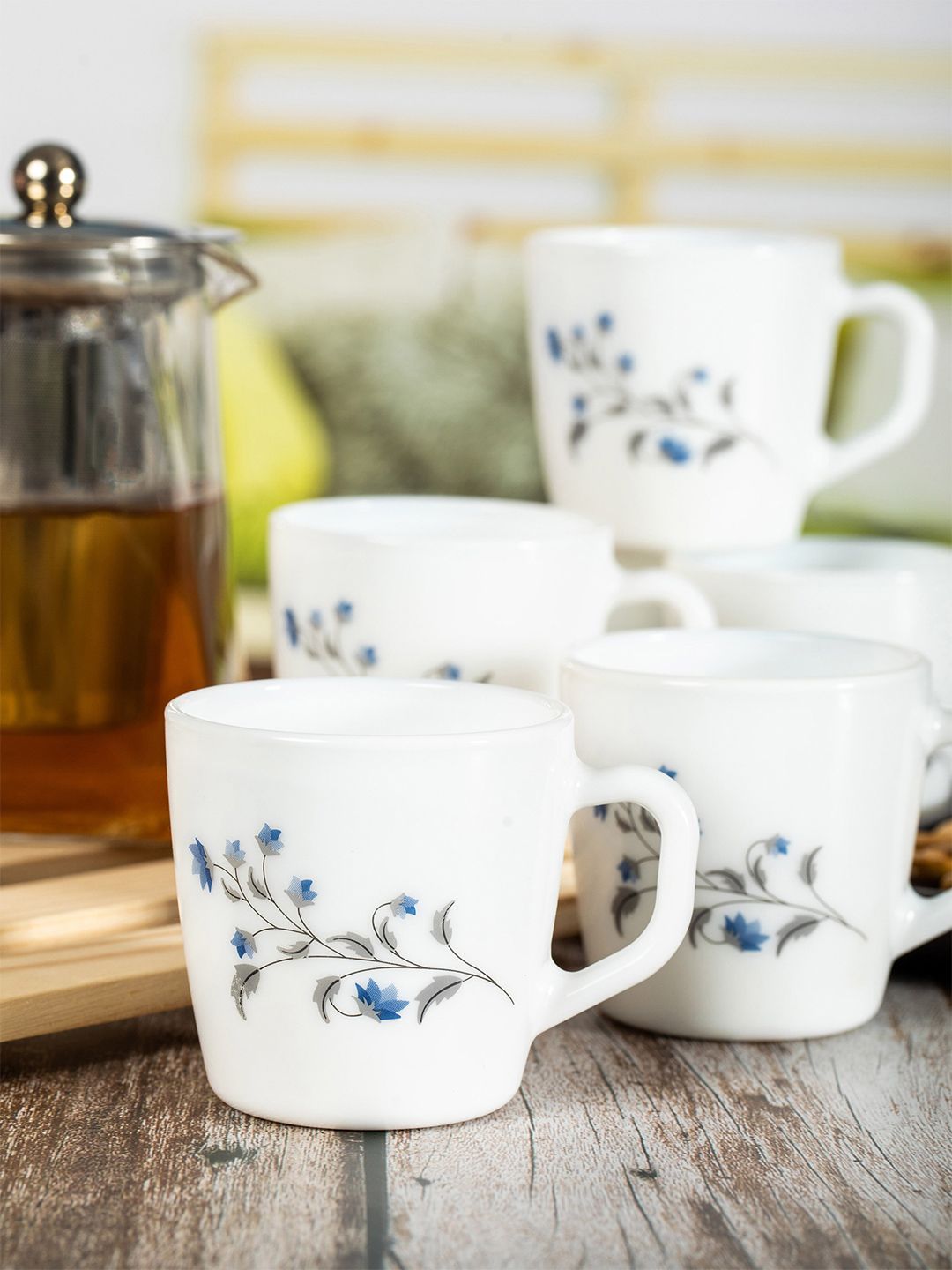 Cello Set Of 6 Floral Printed Opalware Glossy Mugs Price in India