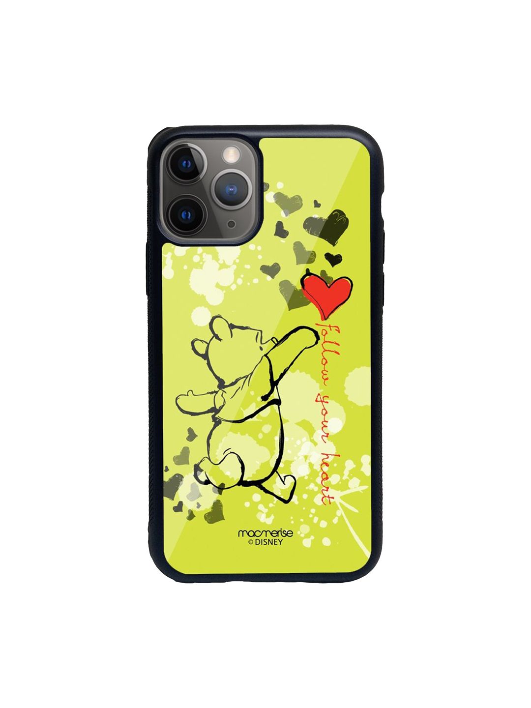 macmerise Green Printed Follow your Heart iPhone 11 Pro Max Glass Phone Back Case Price in India