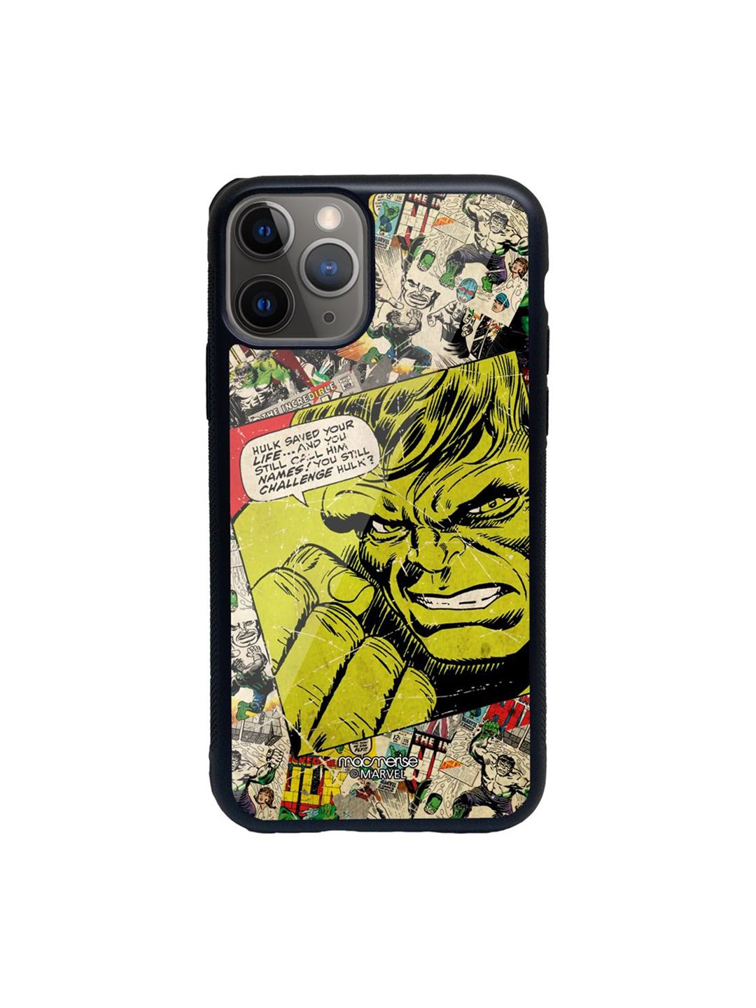 macmerise Green Comic Hulk Printed Iphone 11 Pro Max Glass Phone Case Price in India