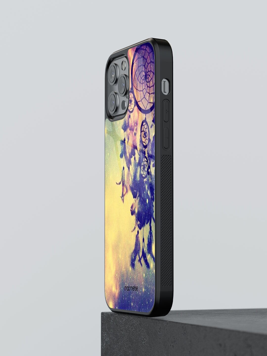 macmerise Black & Blue Printed Galaxy Motif Glass iPhone 12 Pro Max Back Case Price in India