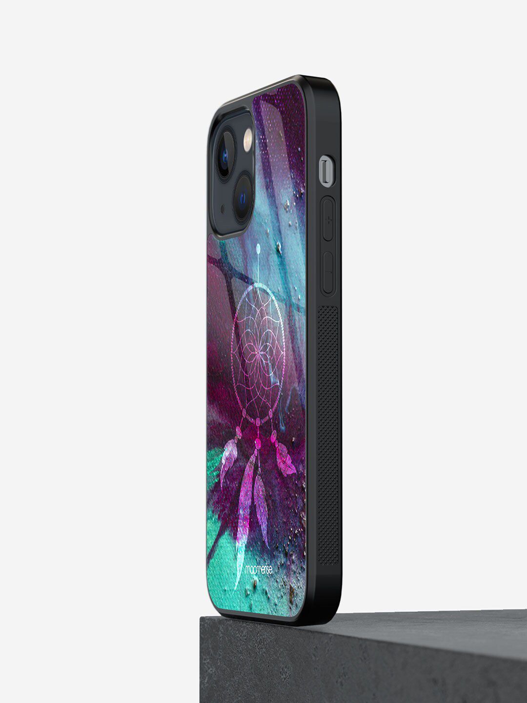 macmerise Purple & Blue Printed Dream Catcher iPhone 13 Mini Glass Phone Back Case Price in India