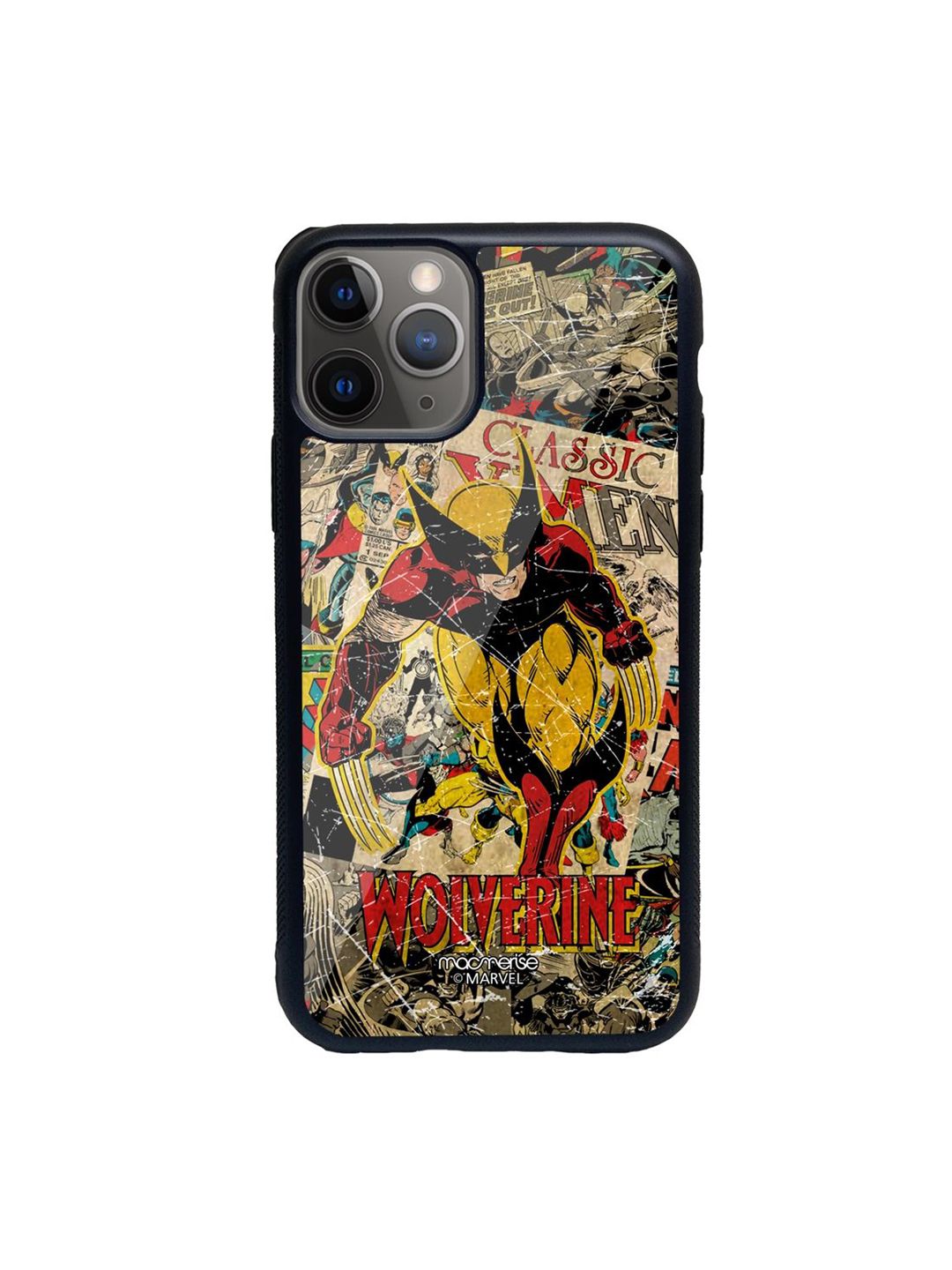 macmerise Black & Yellow Printed Comic Wolverine iPhone 11 Pro Max Glass Phone Back Case Price in India