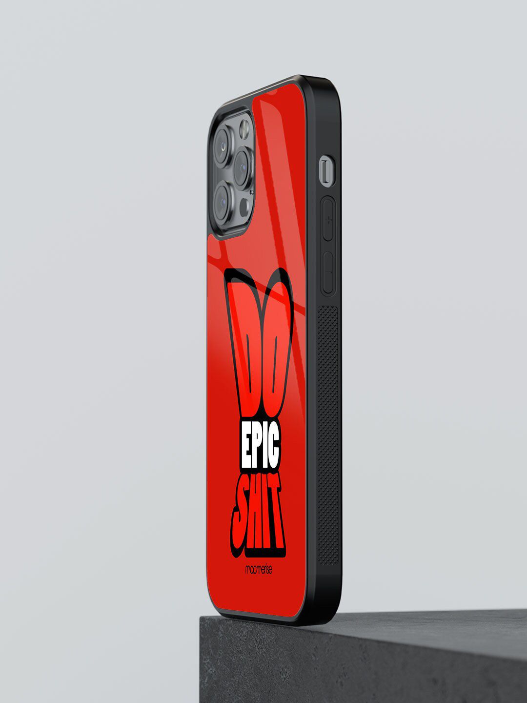 macmerise Red & Black Printed Do Epic Shit iPhone 12 Pro Max Glass Phone Back Case Price in India