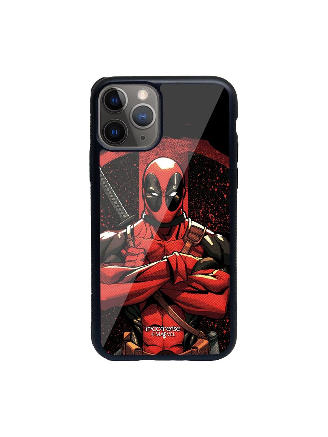 macmerise Black And Red Printed Deadpool Stance iphone 11 Pro Max Glass Phone Back Case Price in India