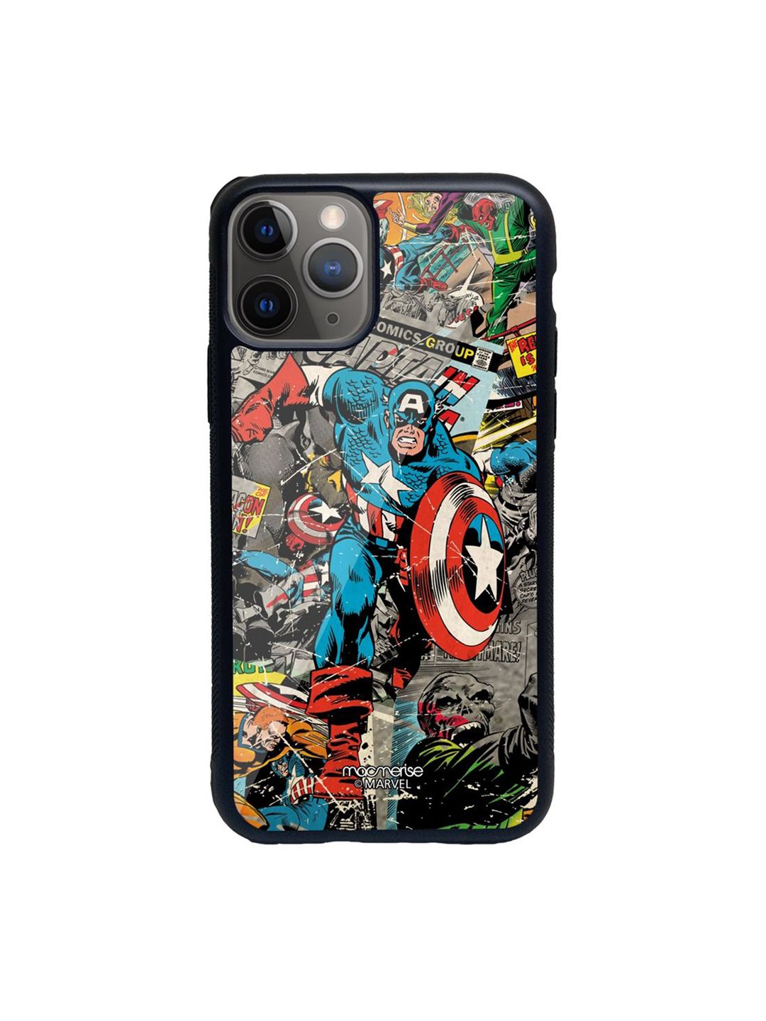 macmerise grey And Blue Printed Captain America iphone 11 Pro Max Glass Phone Back Case Price in India