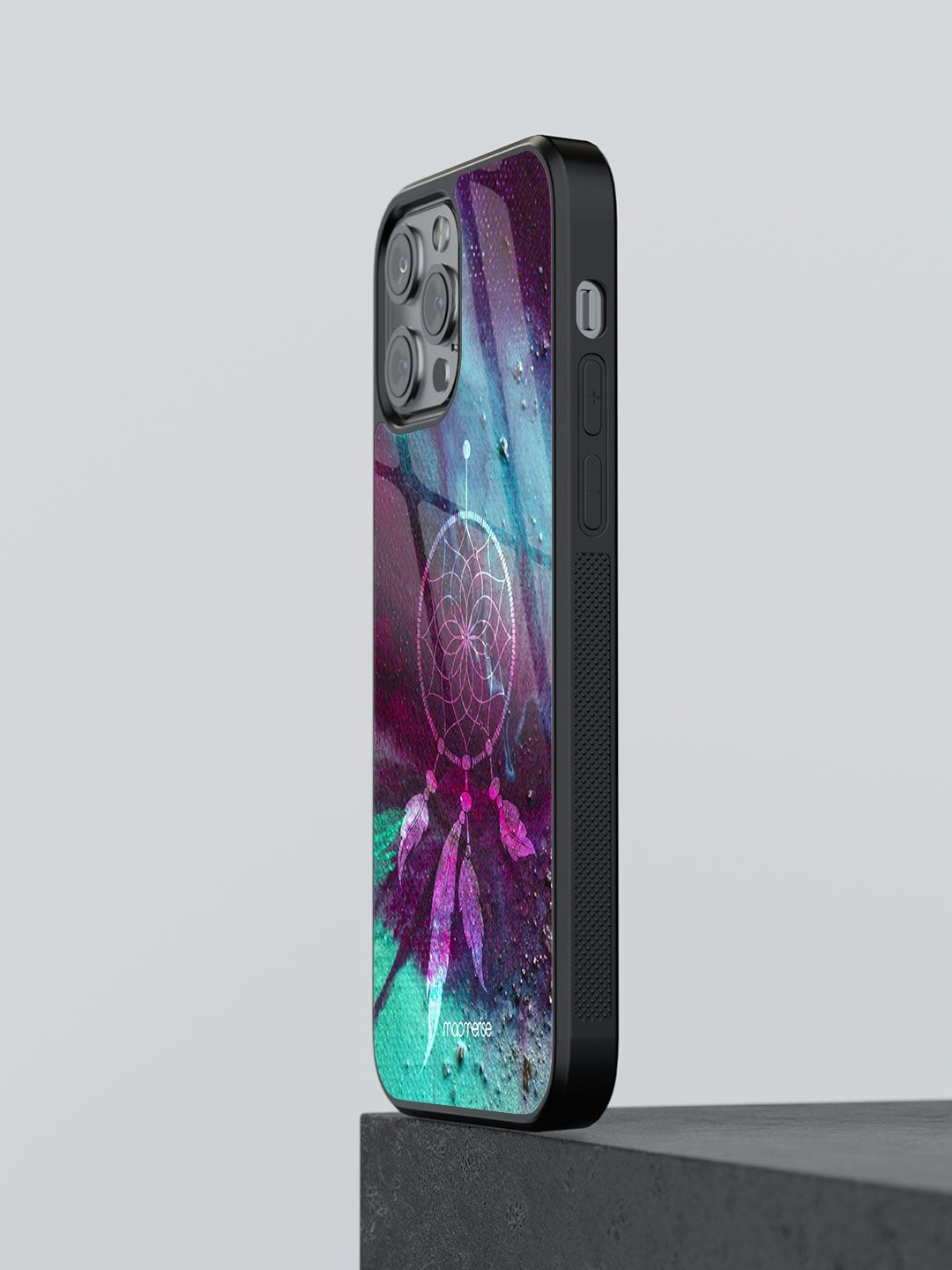 macmerise Purple & Blue Printed Dream Catcher iPhone 12 Pro Glass Phone Back Case Price in India