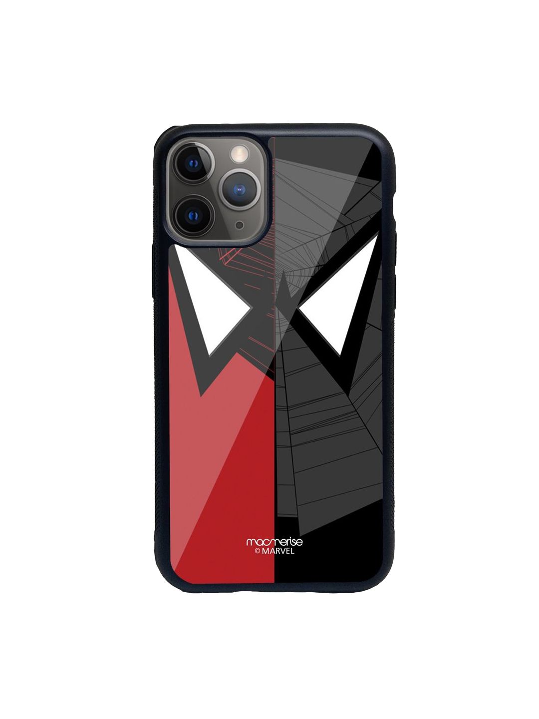 macmerise Red & Black Printed Face Focus Spiderman iPhone 11 Pro Glass Phone Back Case Price in India