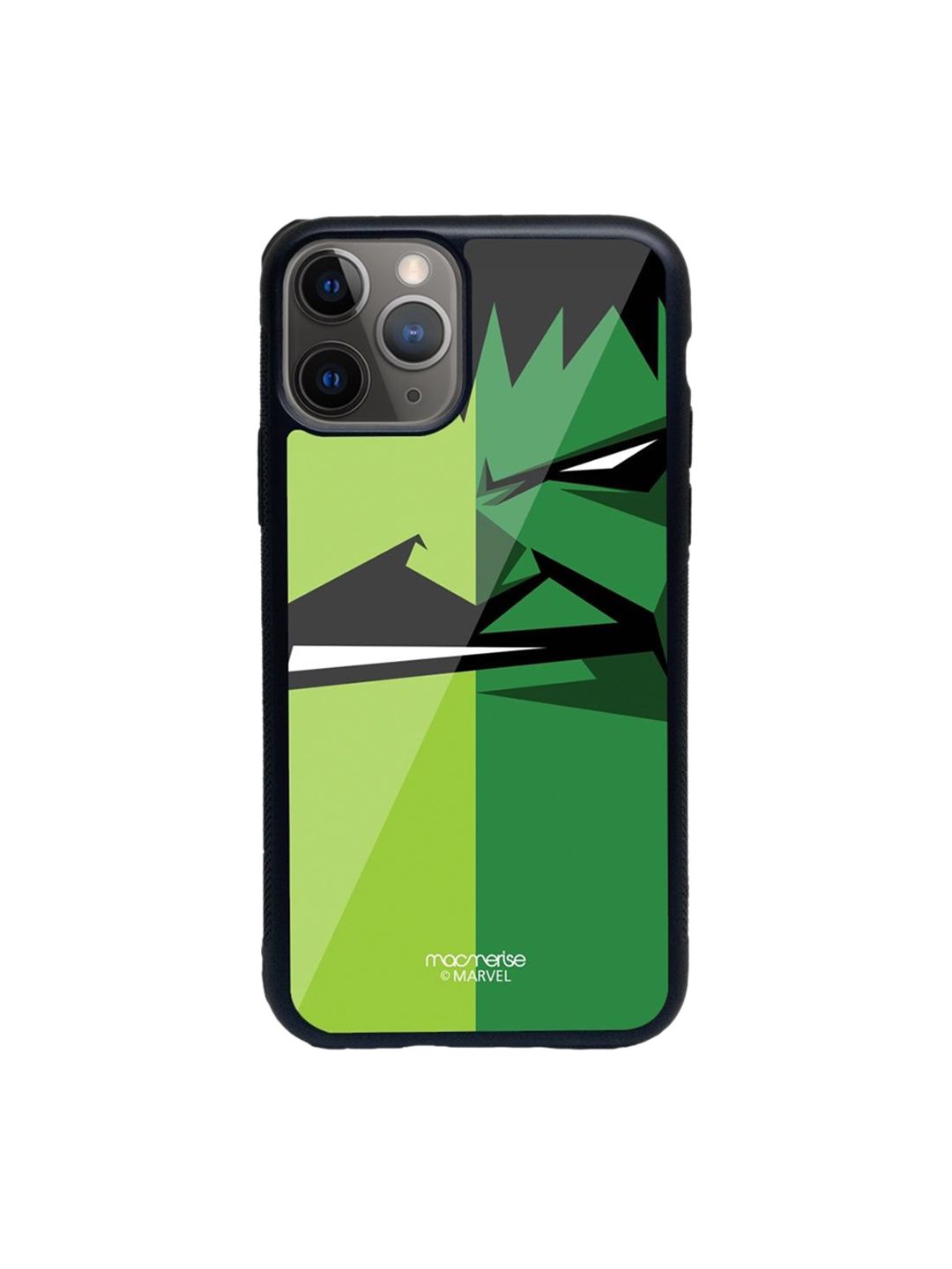 macmerise Green & Black Face Focus Hulk Print Glass Phone Case for iPhone 11 Pro Max Price in India