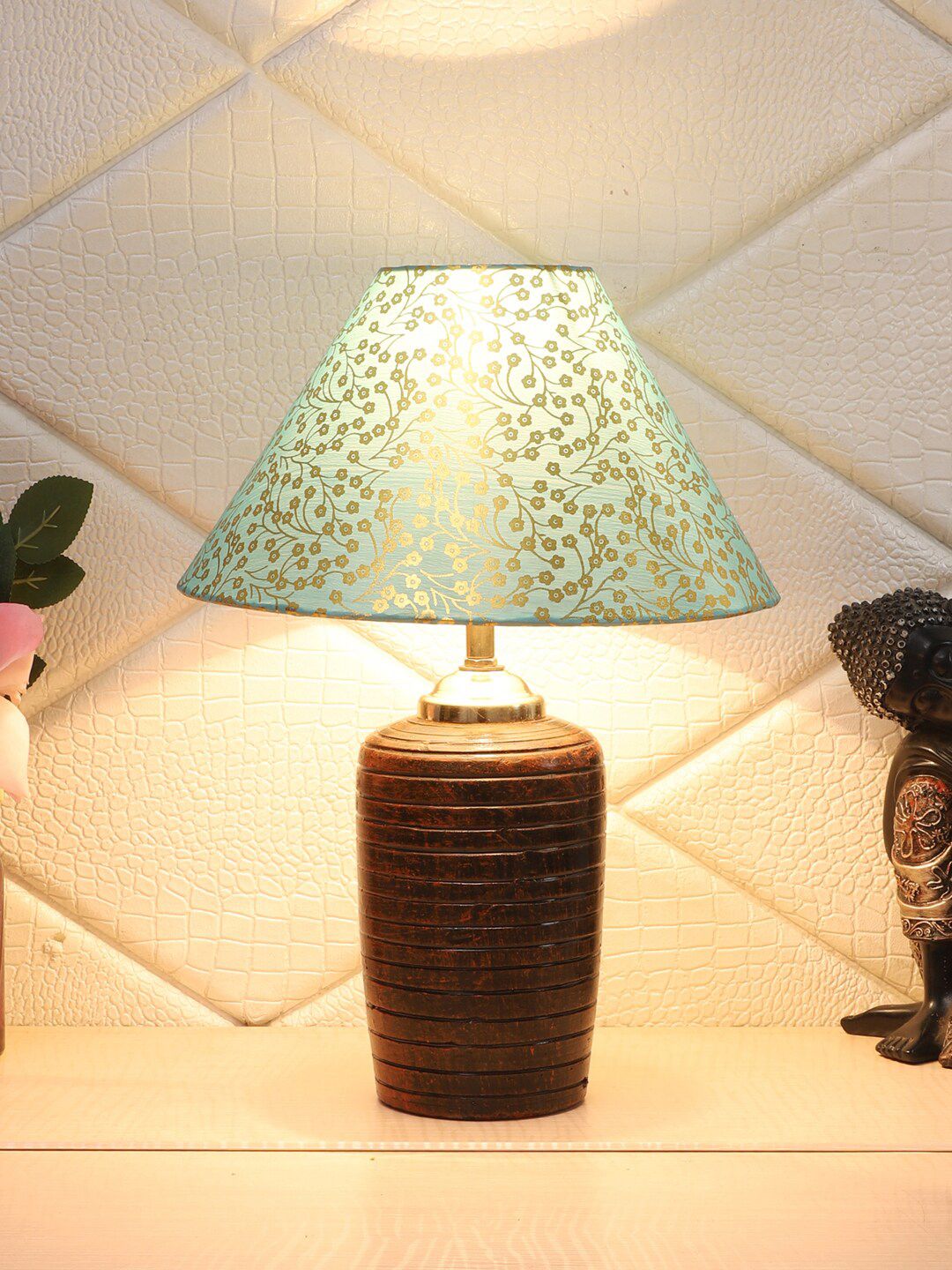 foziq Green & Brown Printed Table Lamps Price in India